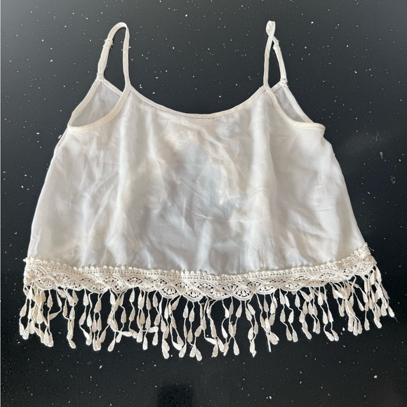 Tops - White Crochet Fringe Tank Top